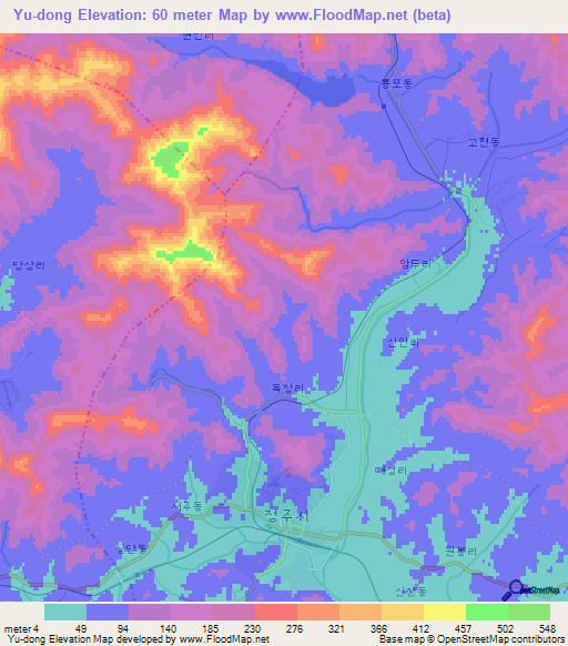 Yu-dong,North Korea Elevation Map