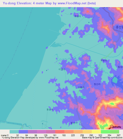 Yu-dong,North Korea Elevation Map