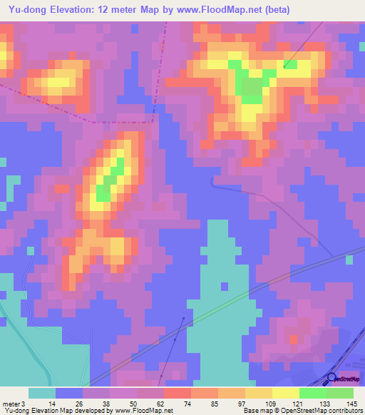 Yu-dong,North Korea Elevation Map