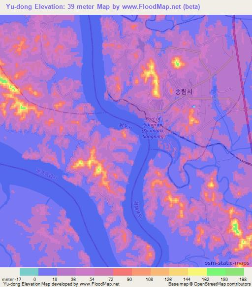 Yu-dong,North Korea Elevation Map