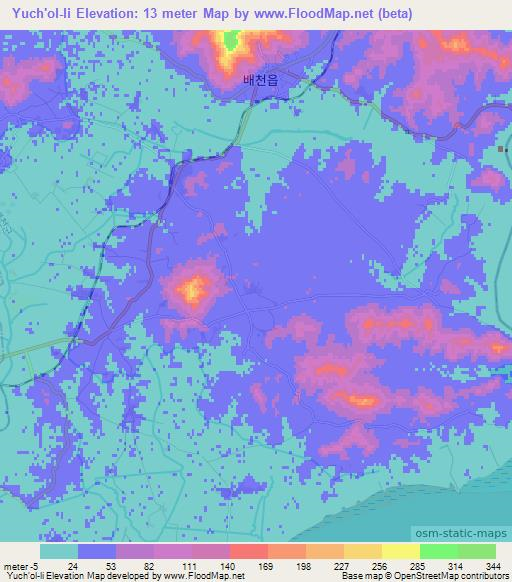 Yuch'ol-li,North Korea Elevation Map