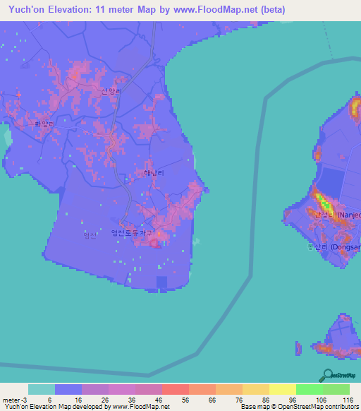 Yuch'on,North Korea Elevation Map