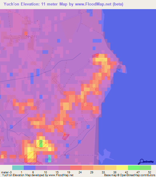 Yuch'on,North Korea Elevation Map