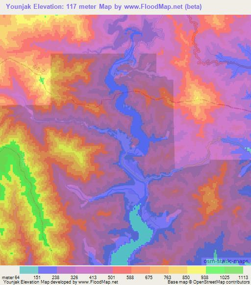 Younjak,North Korea Elevation Map