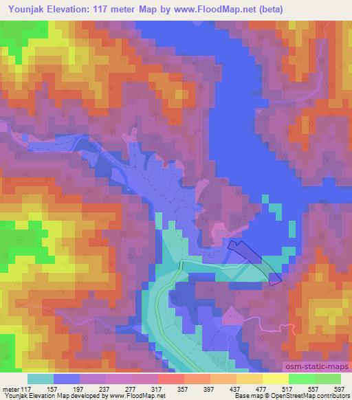 Younjak,North Korea Elevation Map