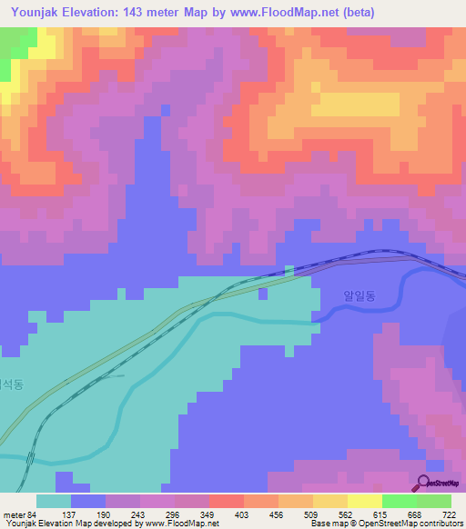 Younjak,North Korea Elevation Map