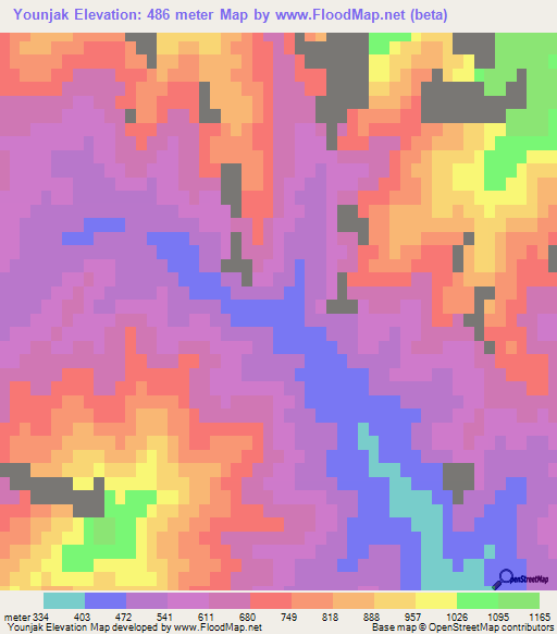 Younjak,North Korea Elevation Map