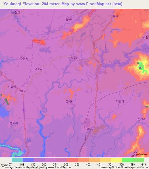 Youlmegi,North Korea Elevation Map