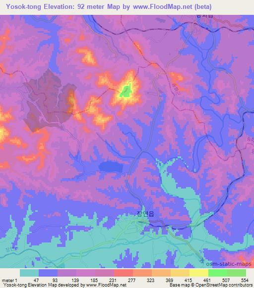 Yosok-tong,North Korea Elevation Map