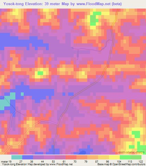 Yosok-tong,North Korea Elevation Map
