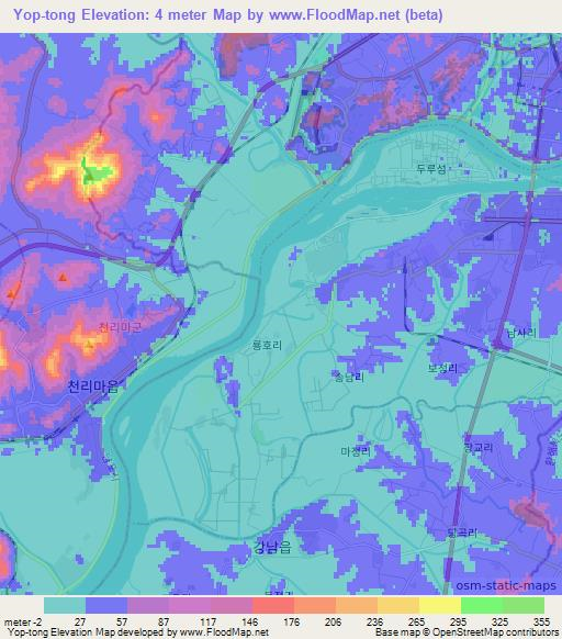 Yop-tong,North Korea Elevation Map