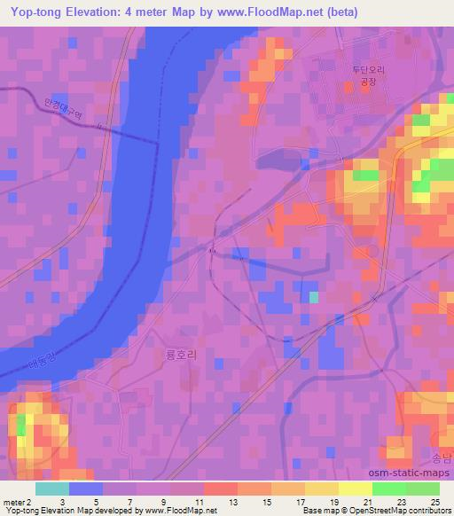 Yop-tong,North Korea Elevation Map