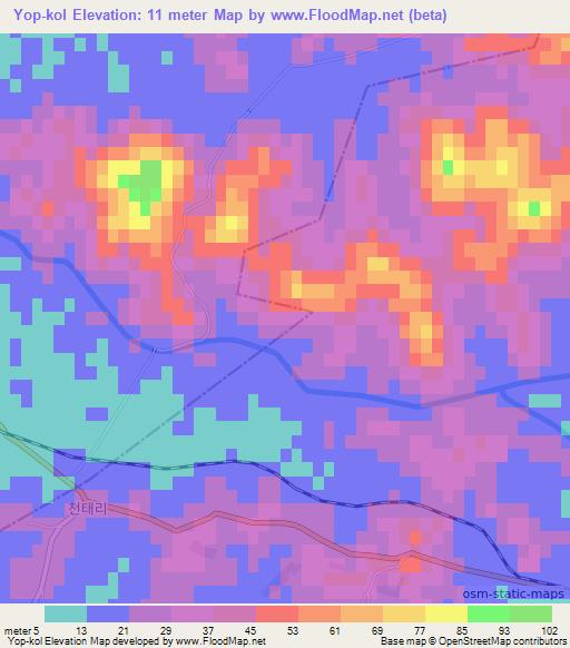 Yop-kol,North Korea Elevation Map