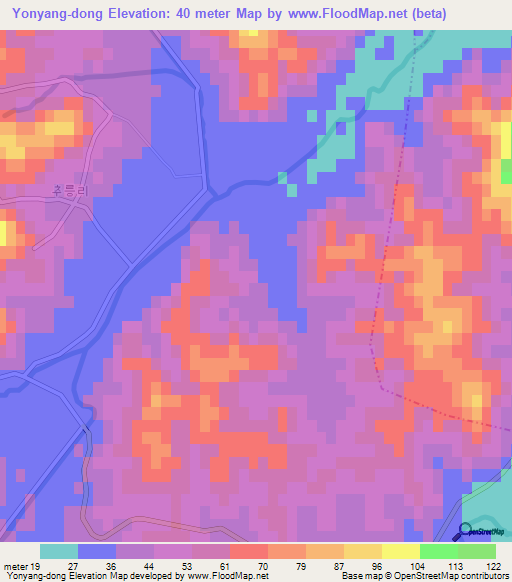 Yonyang-dong,North Korea Elevation Map