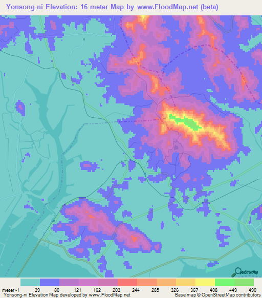 Yonsong-ni,North Korea Elevation Map