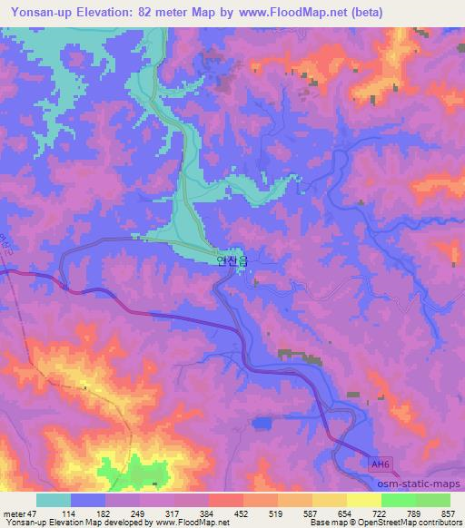 Yonsan-up,North Korea Elevation Map