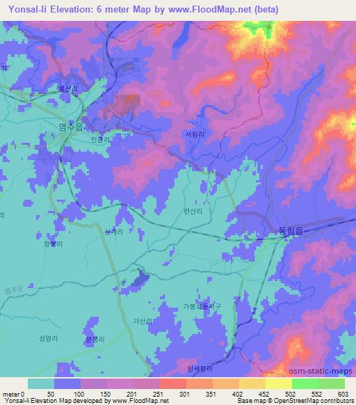 Yonsal-li,North Korea Elevation Map