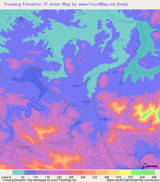 Yonsang,North Korea Elevation Map