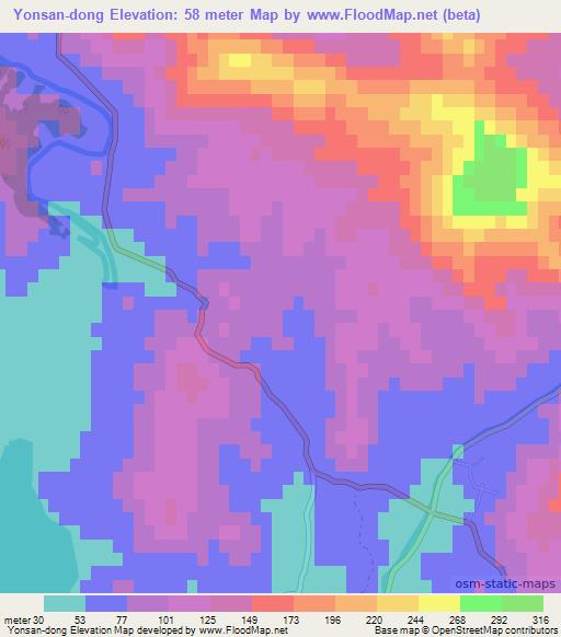 Yonsan-dong,North Korea Elevation Map