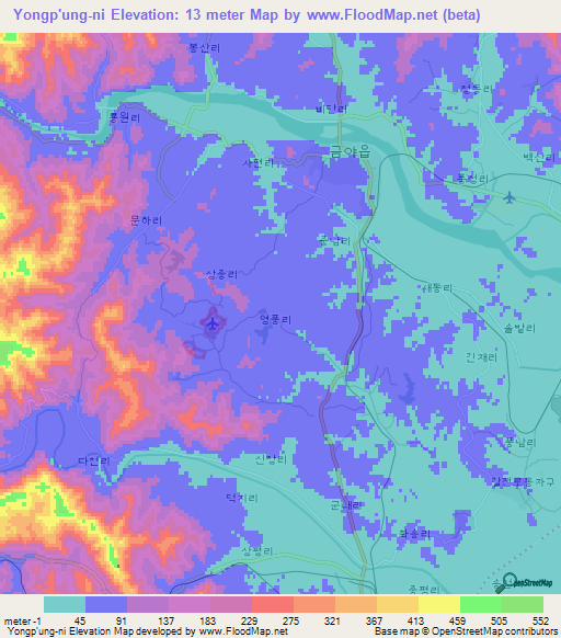 Yongp'ung-ni,North Korea Elevation Map
