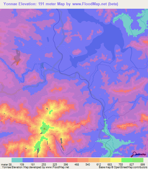 Yonnae,North Korea Elevation Map