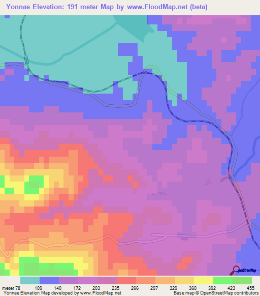 Yonnae,North Korea Elevation Map