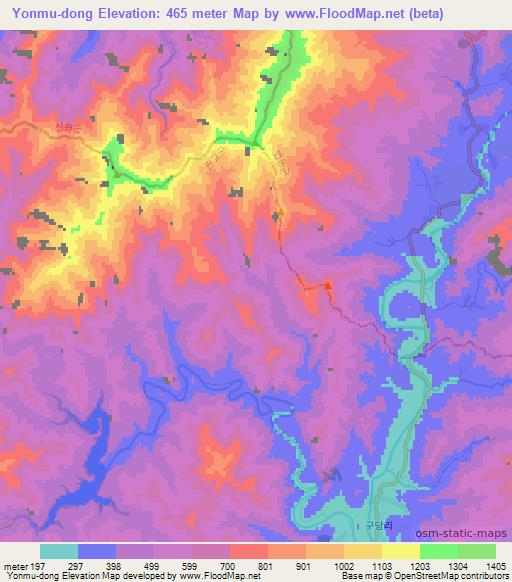 Yonmu-dong,North Korea Elevation Map