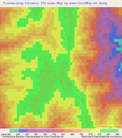 Yonhwa-dong,North Korea Elevation Map