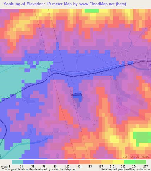 Yonhung-ni,North Korea Elevation Map
