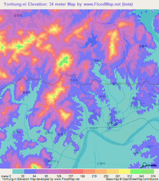 Yonhung-ni,North Korea Elevation Map