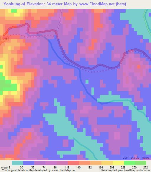 Yonhung-ni,North Korea Elevation Map