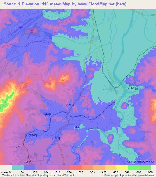 Yonho-ri,North Korea Elevation Map