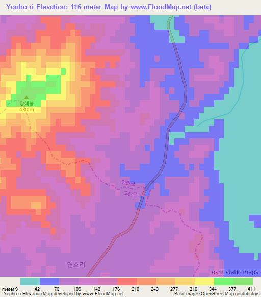 Yonho-ri,North Korea Elevation Map