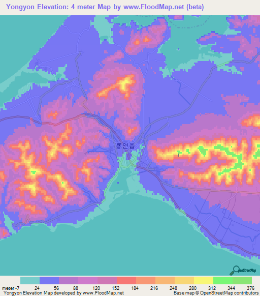 Yongyon,North Korea Elevation Map