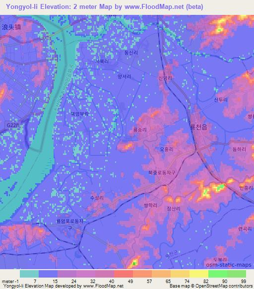 Yongyol-li,North Korea Elevation Map