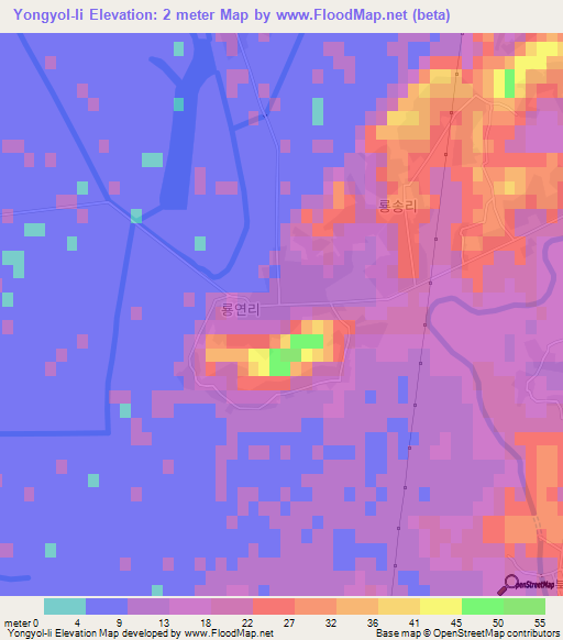 Yongyol-li,North Korea Elevation Map