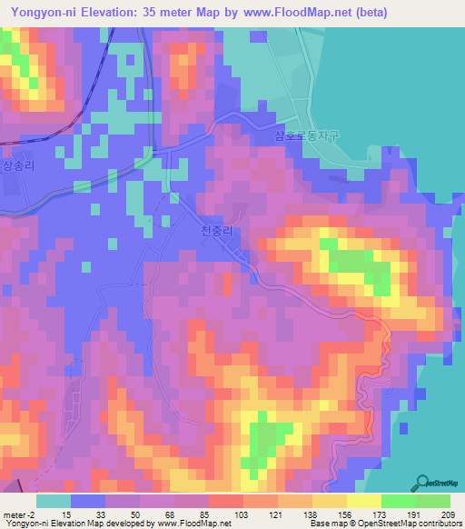 Yongyon-ni,North Korea Elevation Map