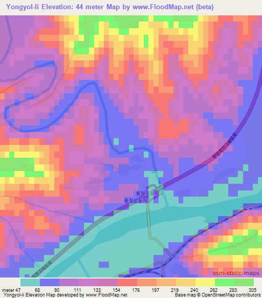 Yongyol-li,North Korea Elevation Map