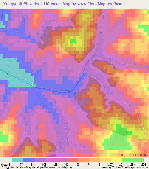 Yongyol-li,North Korea Elevation Map
