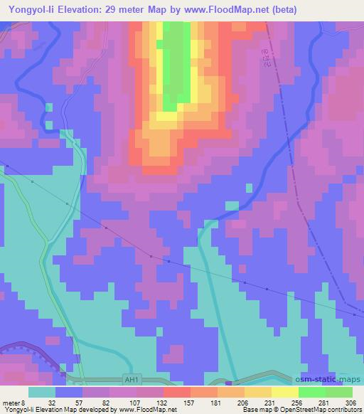 Yongyol-li,North Korea Elevation Map