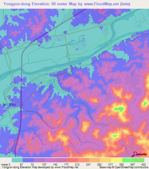 Yongyon-dong,North Korea Elevation Map
