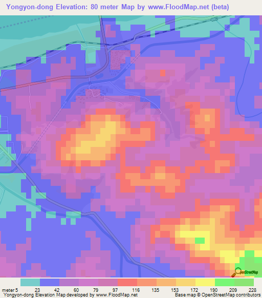Yongyon-dong,North Korea Elevation Map