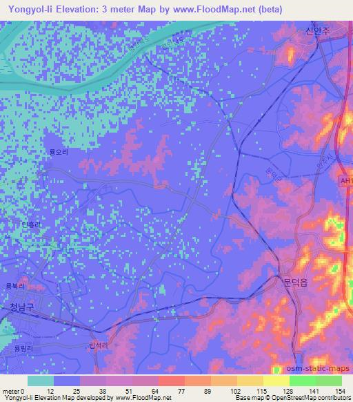 Yongyol-li,North Korea Elevation Map