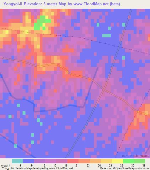Yongyol-li,North Korea Elevation Map