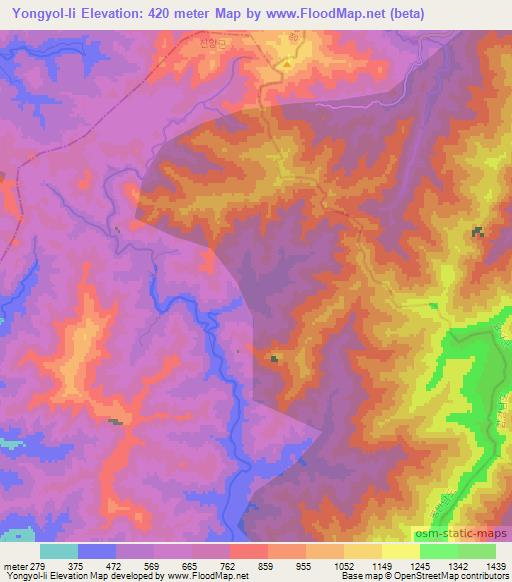 Yongyol-li,North Korea Elevation Map