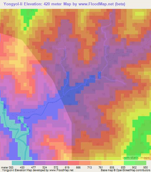 Yongyol-li,North Korea Elevation Map