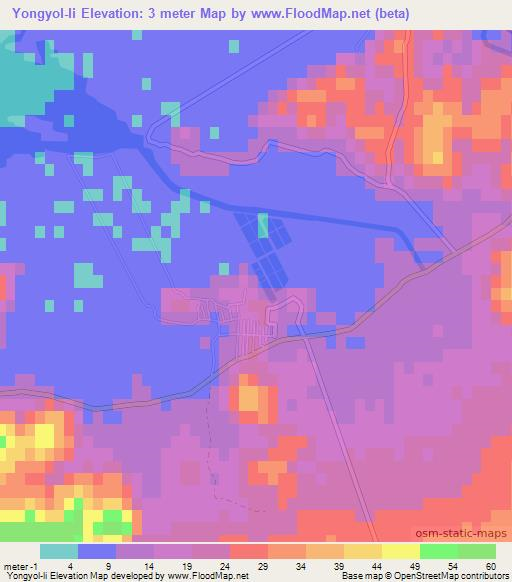 Yongyol-li,North Korea Elevation Map