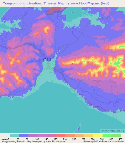 Yongyon-dong,North Korea Elevation Map