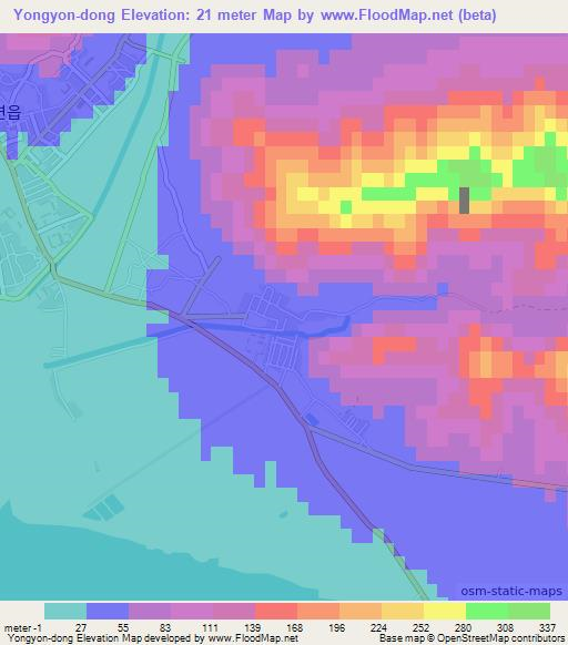 Yongyon-dong,North Korea Elevation Map