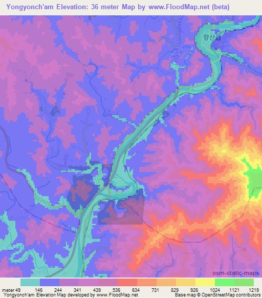 Yongyonch'am,North Korea Elevation Map